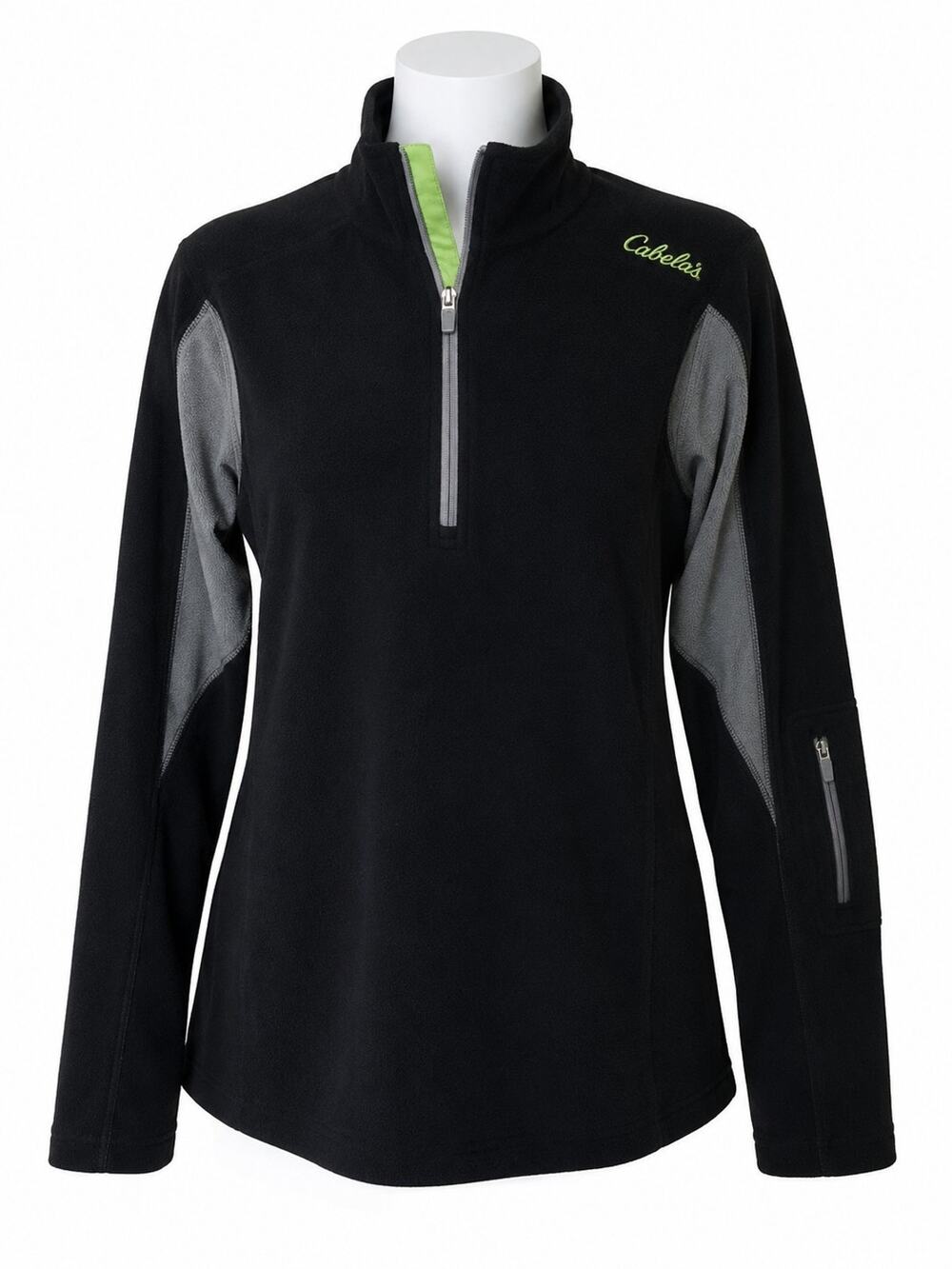 Cabela's Fleece Shirt Womens Size Med 1/4 Zip Black Gray Neon Green Pullover